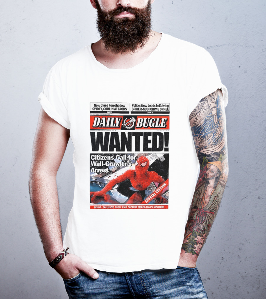 Daily Bugle Wanted Citizens Call Wall Crawler's Arrest Special Edition Spiderman Goblin Police Crime Spree T-Shirt