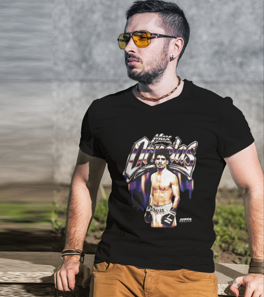 Max Ornelas Boxer Stance Metallic Chrome Lettering Flames Zuffa Boxing Bootleg T-Shirt
