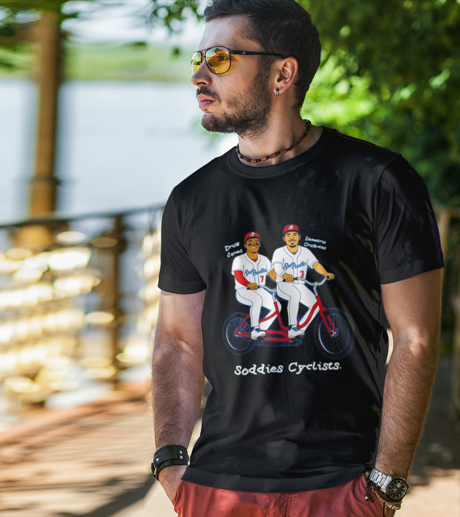 Soddies Cyclists Drew Jones Demelio Crisantes Amarillo Sod Poodles Tandem Bike T-Shirt
