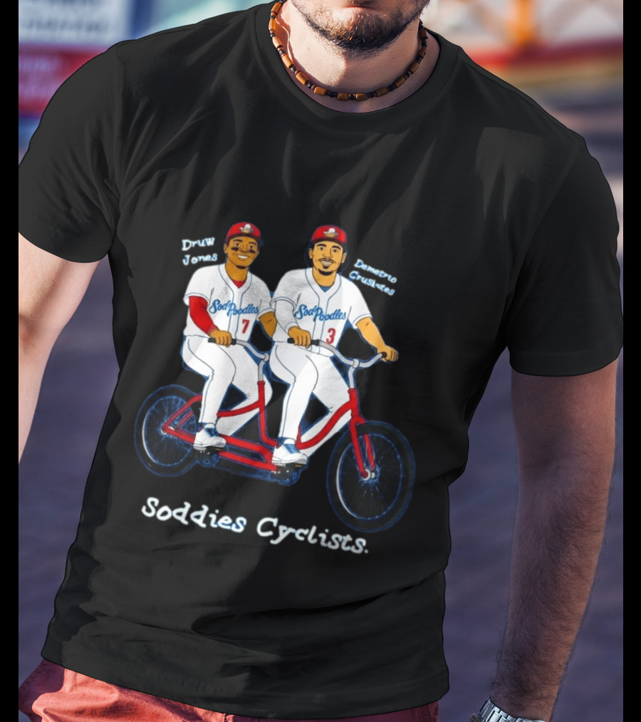 Soddies Cyclists Drew Jones Demelio Crisantes Amarillo Sod Poodles Tandem Bike T-Shirt
