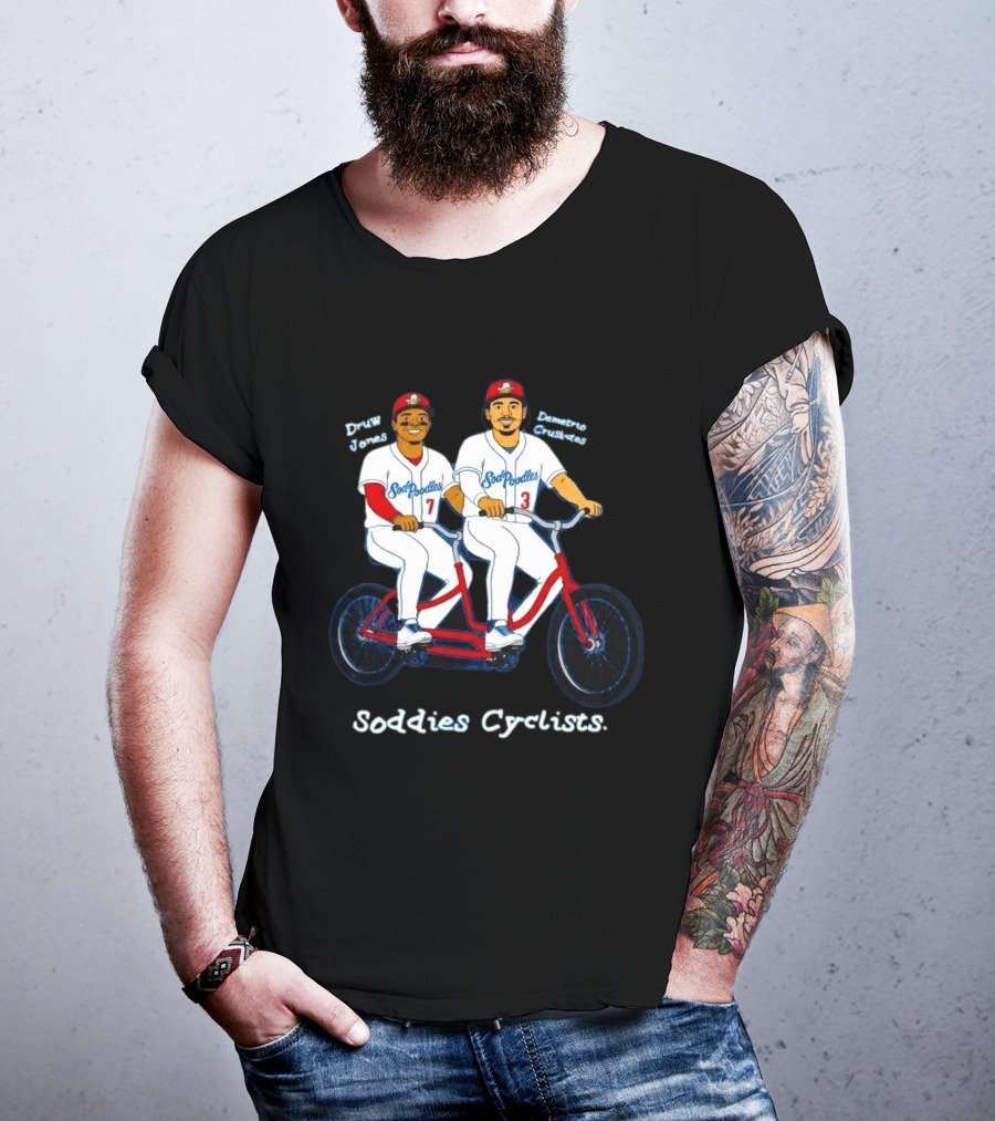 Soddies Cyclists Drew Jones Demelio Crisantes Amarillo Sod Poodles Tandem Bike T-Shirt