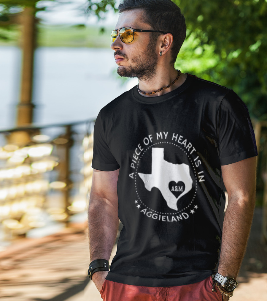 A Piece Of My Heart Is In Aggieland Texas A&M University Map Heart T-Shirt