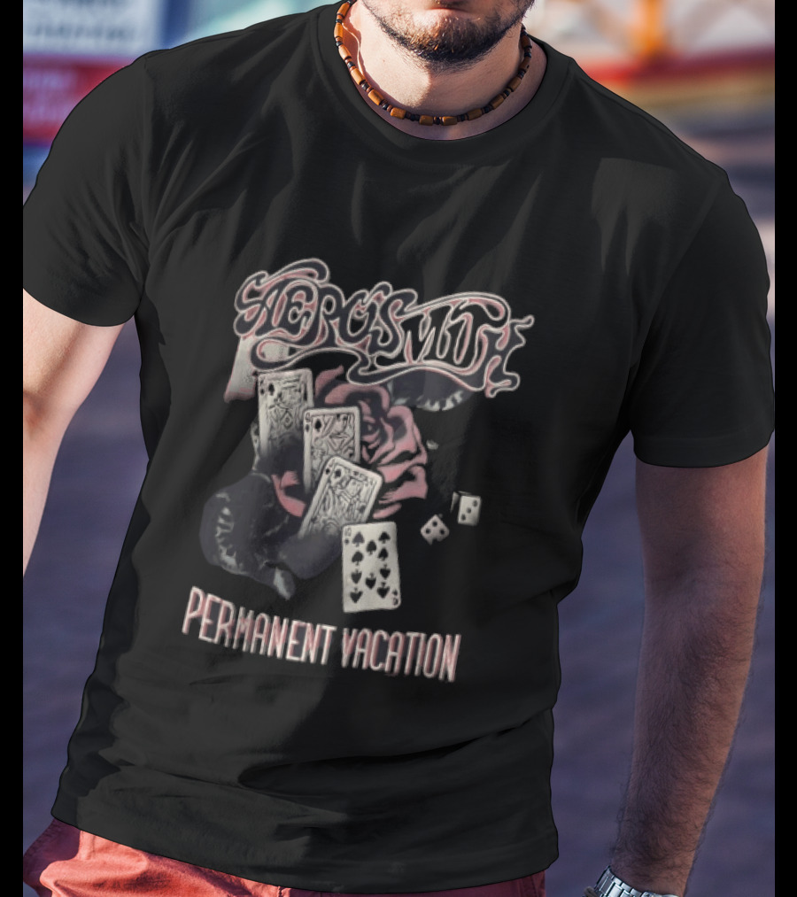 Aerosmith Permanent Vacation Cards And Rose T-Shirt