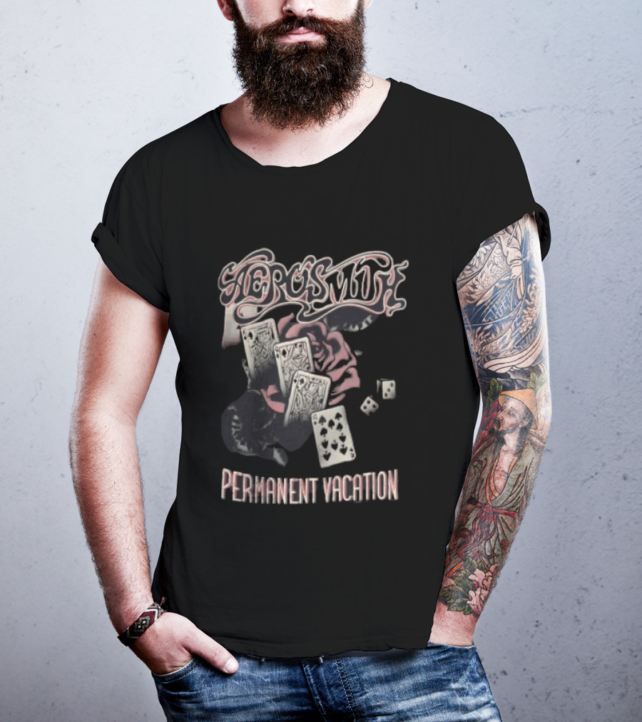 Aerosmith Permanent Vacation Cards And Rose T-Shirt