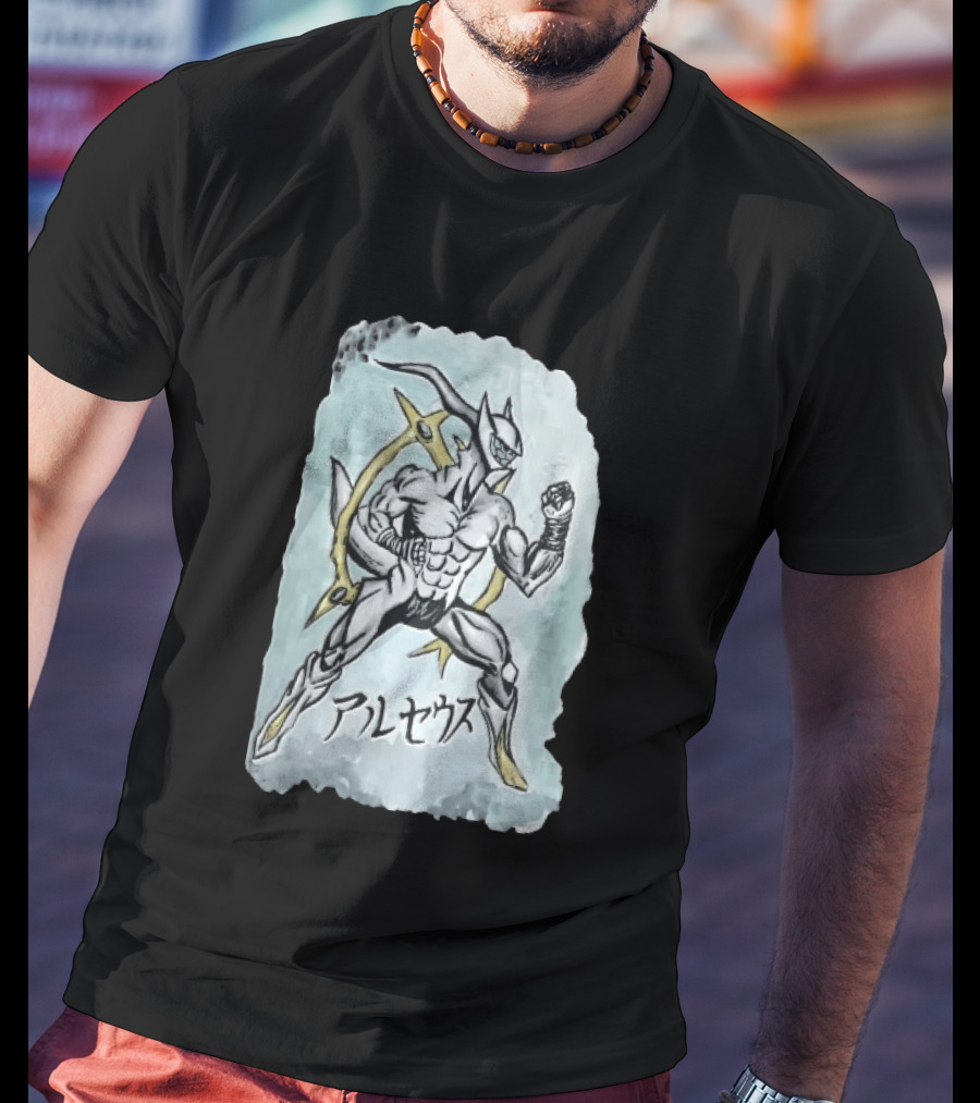Arceus Muscular Humanoid Form Fighting Stance Watercolor Japanese T-Shirt