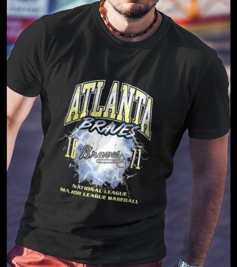 Atlanta Braves 1871 Lightning Burst National League Major Baseball Tomahawk Script T-Shirt