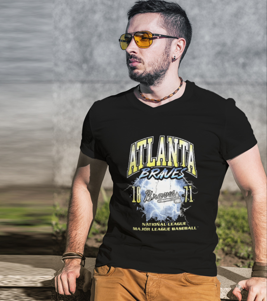 Atlanta Braves 1871 Lightning Burst National League Major Baseball Tomahawk Script T-Shirt