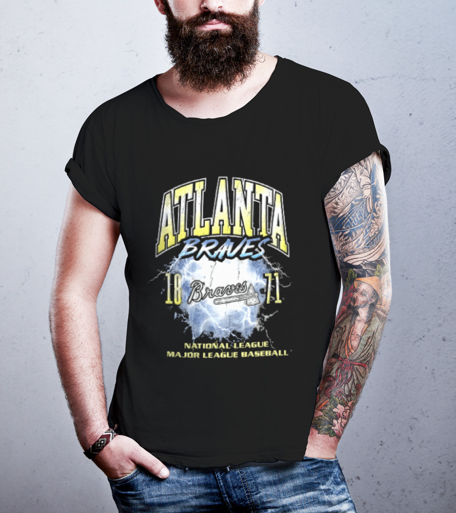 Atlanta Braves 1871 Lightning Burst National League Major Baseball Tomahawk Script T-Shirt