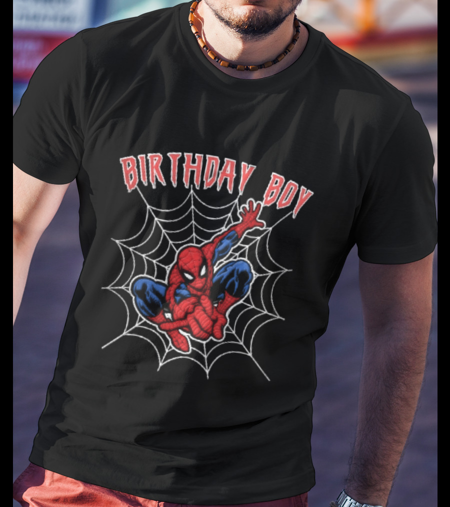 Birthday Boy Spiderman Crouching Web Superhero T-Shirt