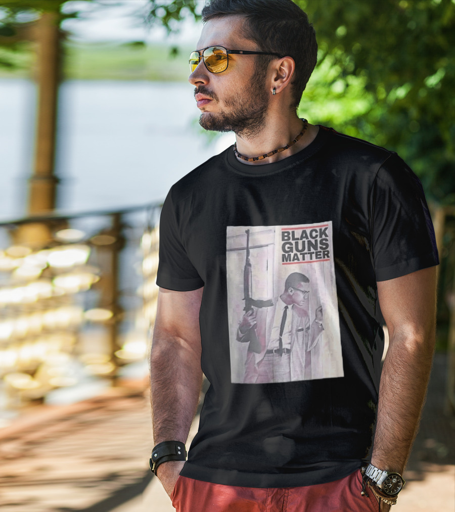 Black Guns Matter Malcolm X Holding Rifle Sketch T-Shirt