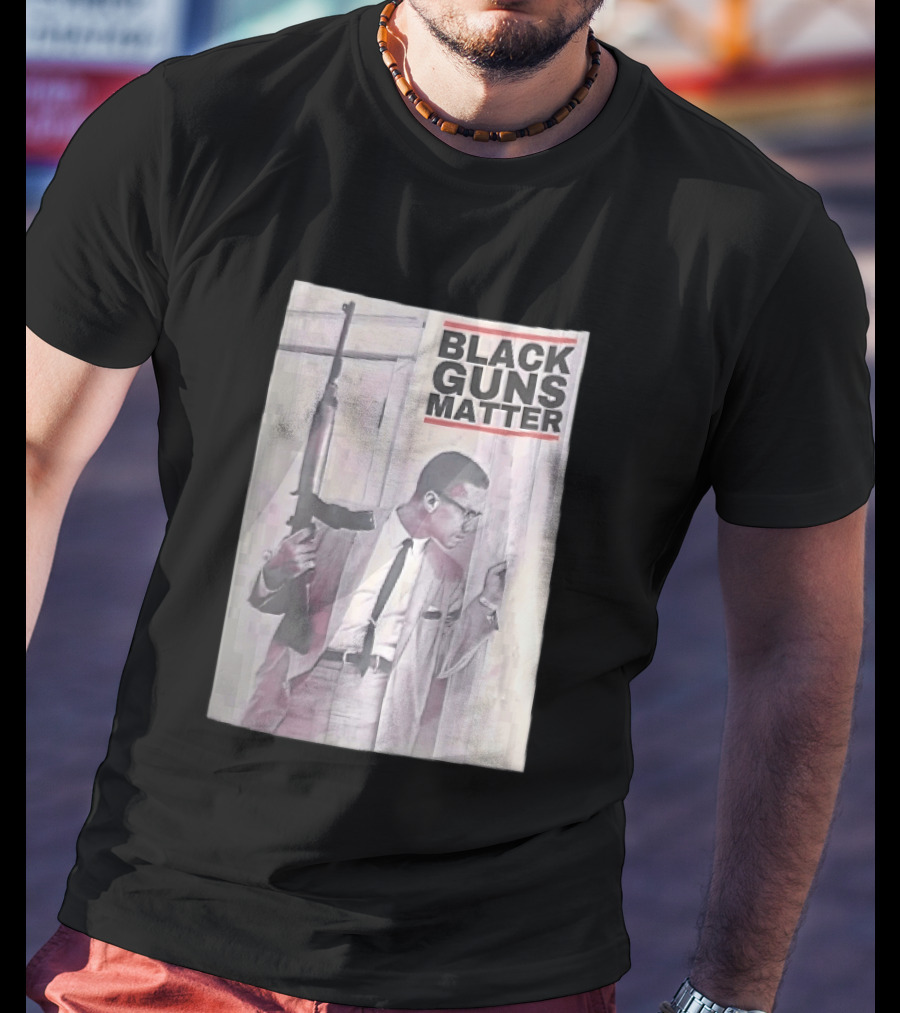 Black Guns Matter Malcolm X Holding Rifle Sketch T-Shirt
