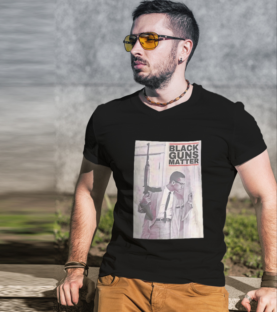 Black Guns Matter Malcolm X Holding Rifle Sketch T-Shirt