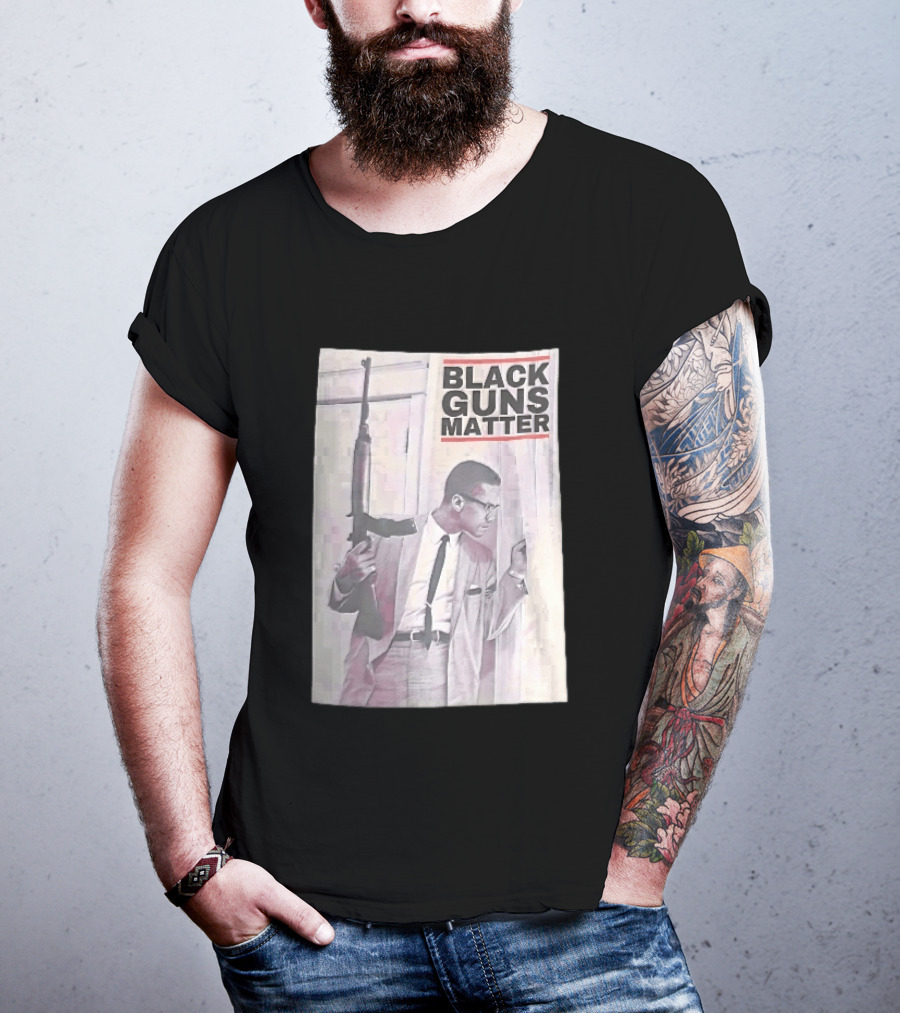 Black Guns Matter Malcolm X Holding Rifle Sketch T-Shirt
