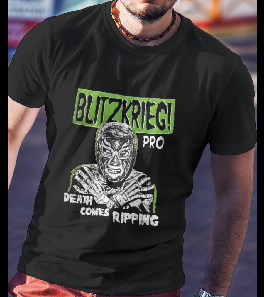 Blitzkrieg Pro Death Comes Ripping Masked Luchador Skeleton T-Shirt