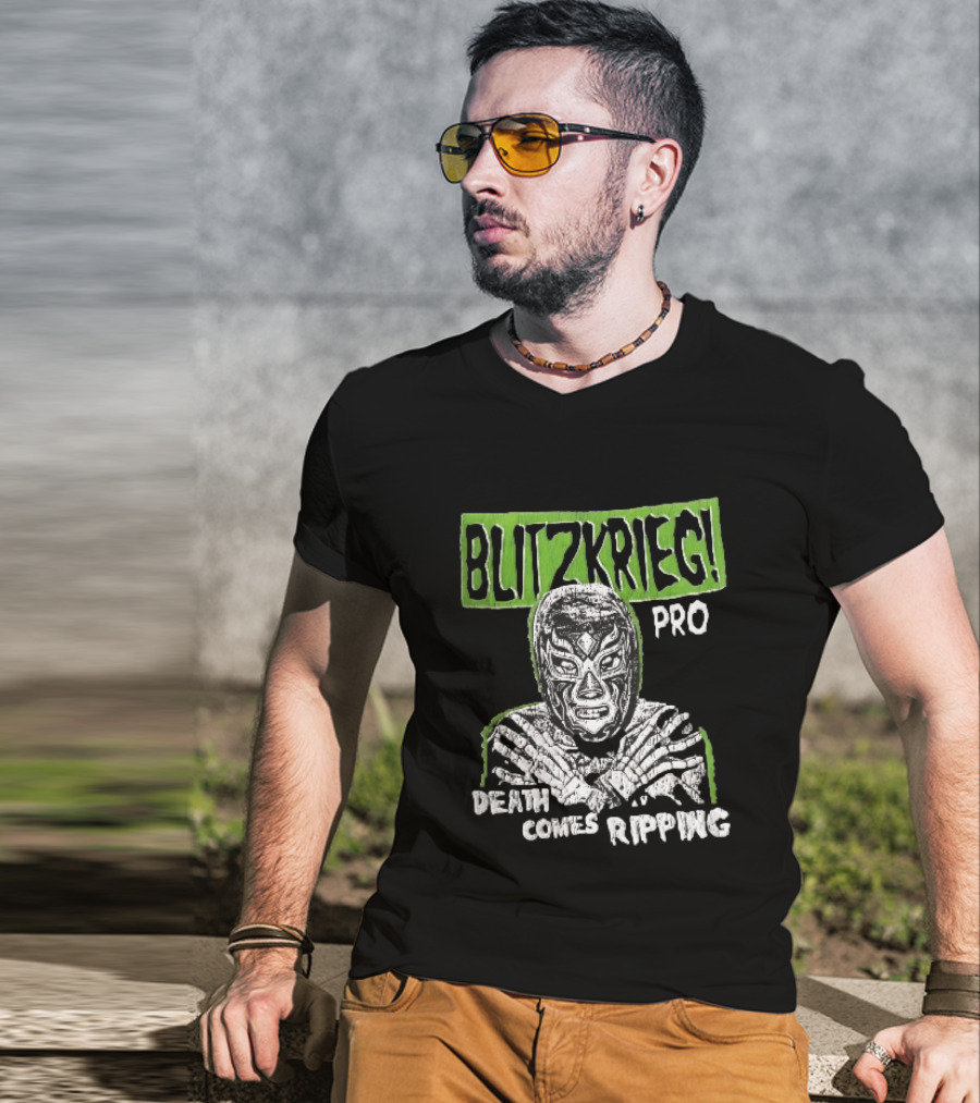 Blitzkrieg Pro Death Comes Ripping Masked Luchador Skeleton T-Shirt