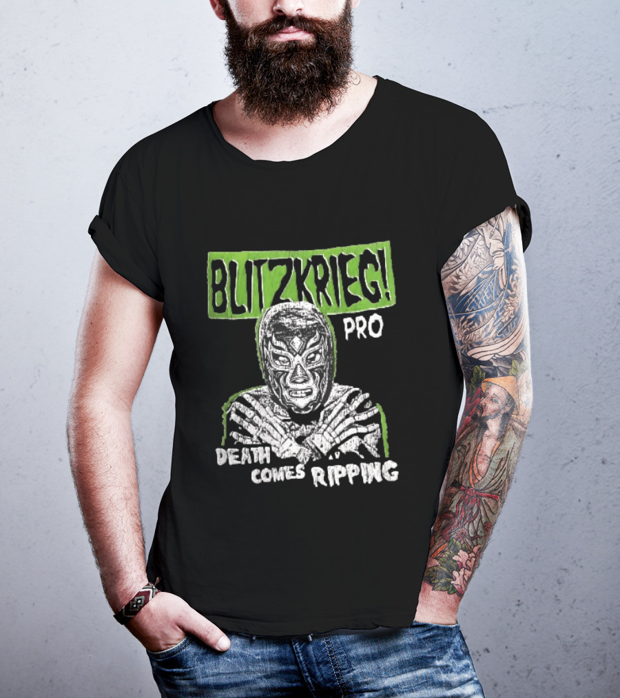Blitzkrieg Pro Death Comes Ripping Masked Luchador Skeleton T-Shirt