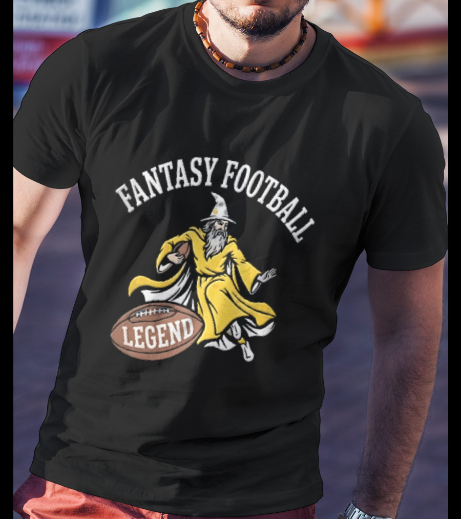 Fantasy Football Legend Yellow Robe Wizard Running With Ball T-Shirt