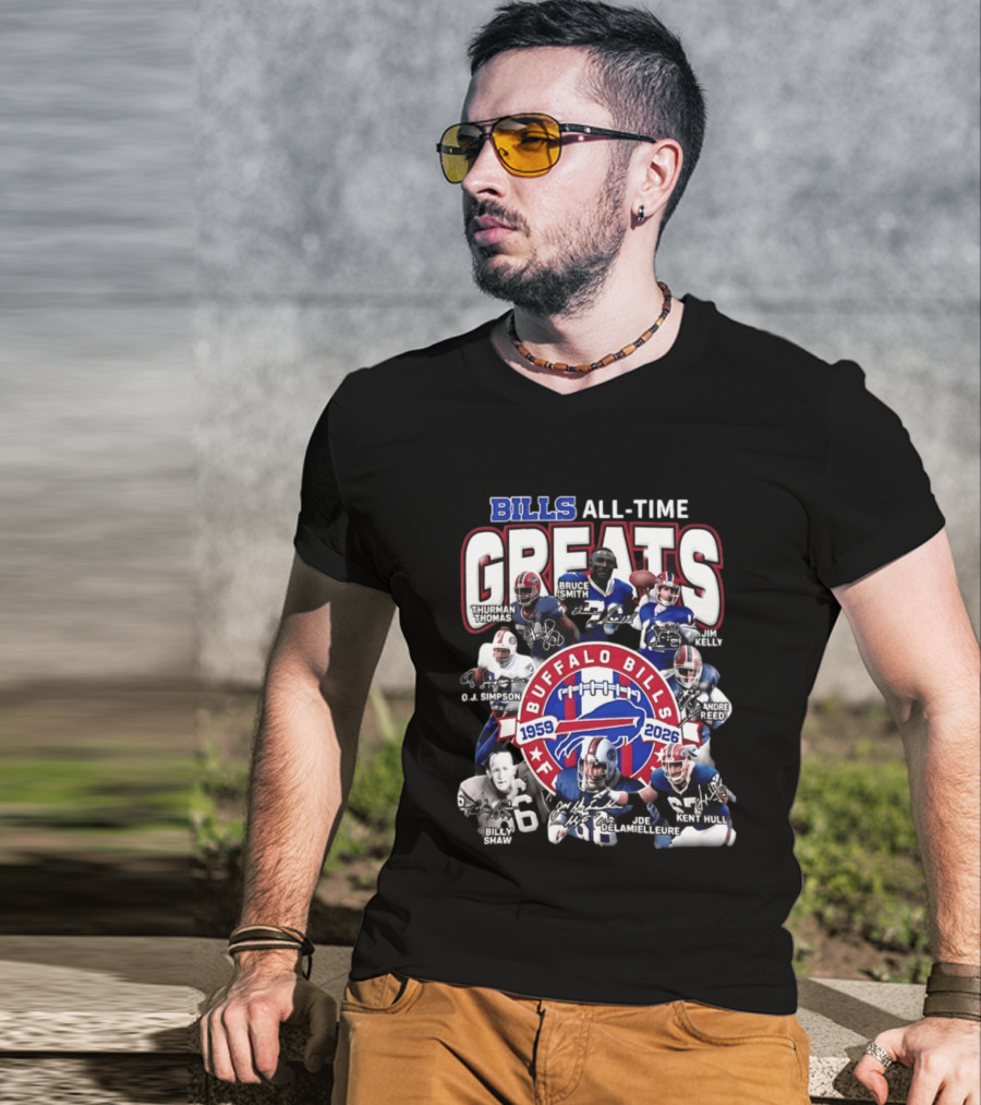 Buffalo Bills All Time Greats 1959 2026 NFL Legends Signatures T-Shirt