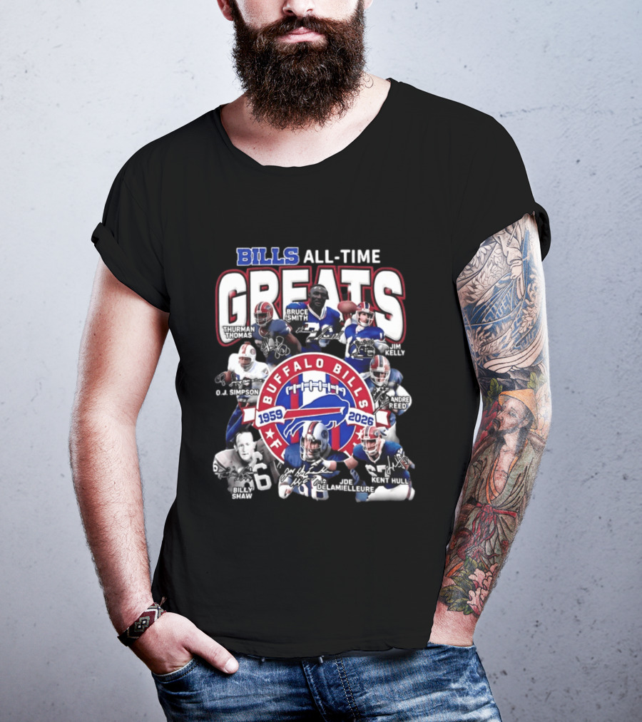 Buffalo Bills All Time Greats 1959 2026 NFL Legends Signatures T-Shirt