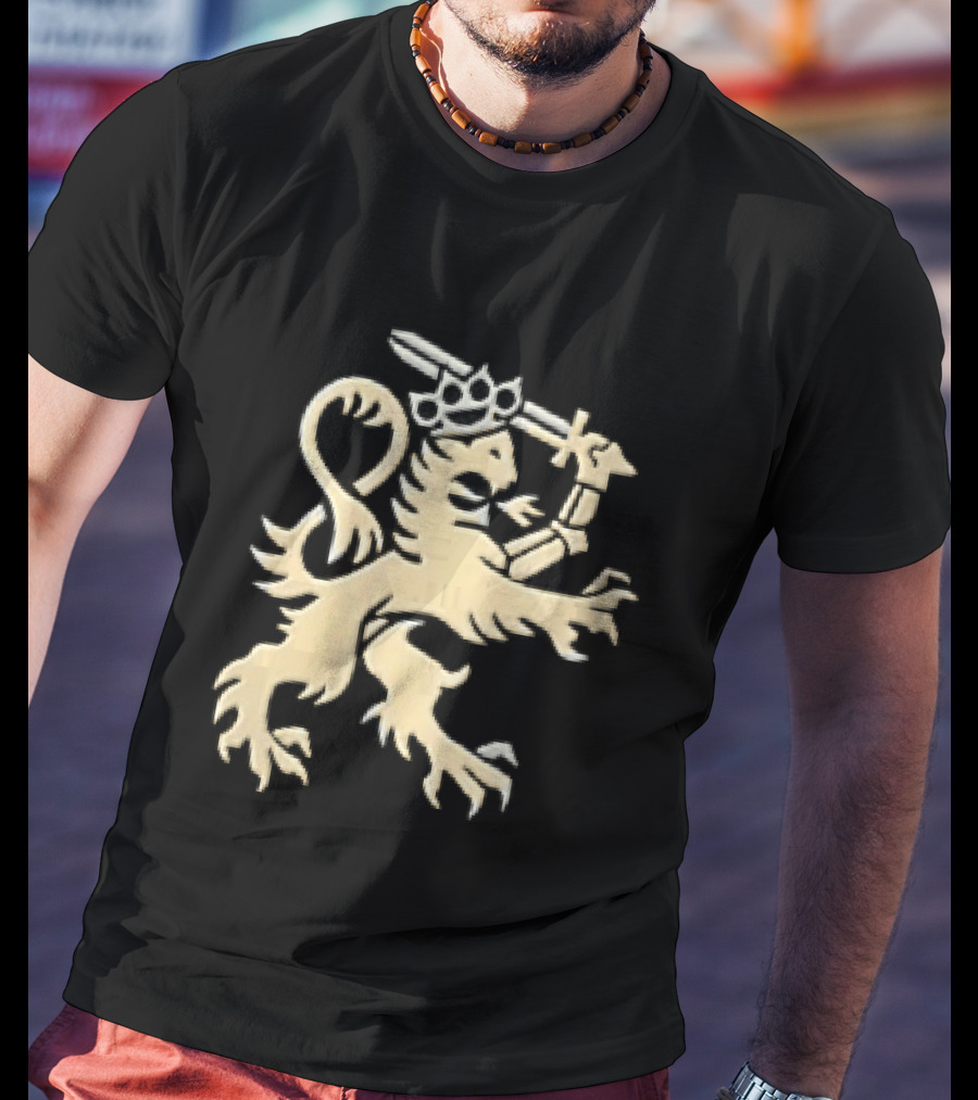Heraldic Gold Rampant Lion With Crown Sword And Brass Knuckles T-Shirt