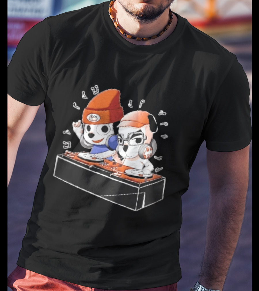 Parappa The Rapper DJ KK Animal Crossing Turntables Music Notes Collaboration T-Shirt
