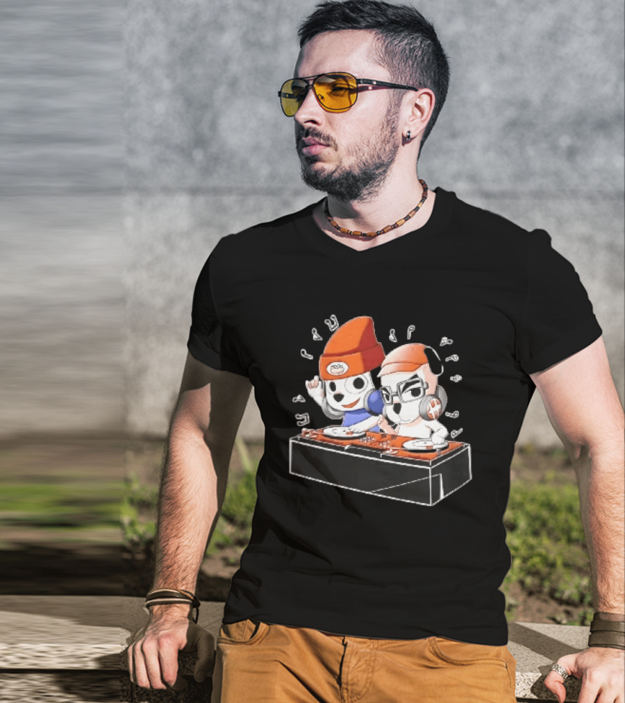 Parappa The Rapper DJ KK Animal Crossing Turntables Music Notes Collaboration T-Shirt