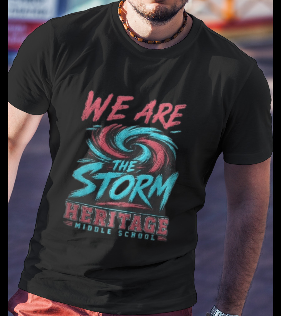 We Are The Storm Heritage Middle School Distressed Red Cyan Vortex T-Shirt