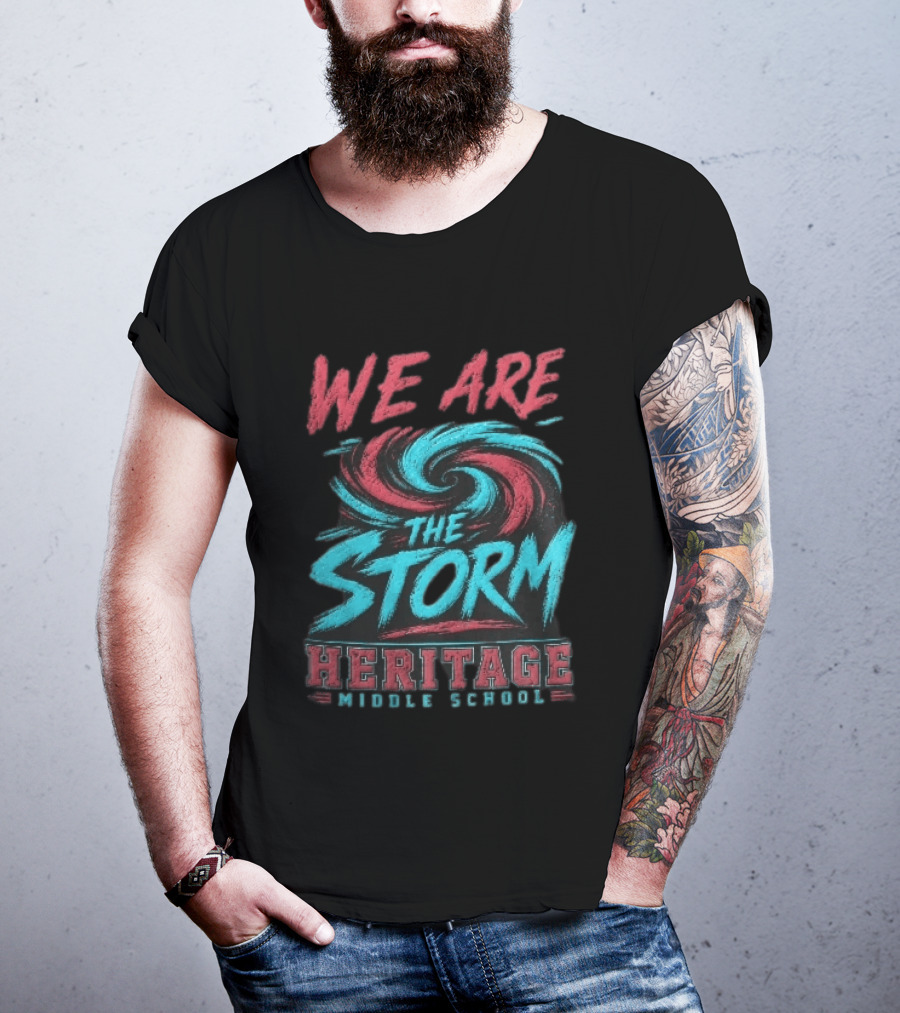 We Are The Storm Heritage Middle School Distressed Red Cyan Vortex T-Shirt