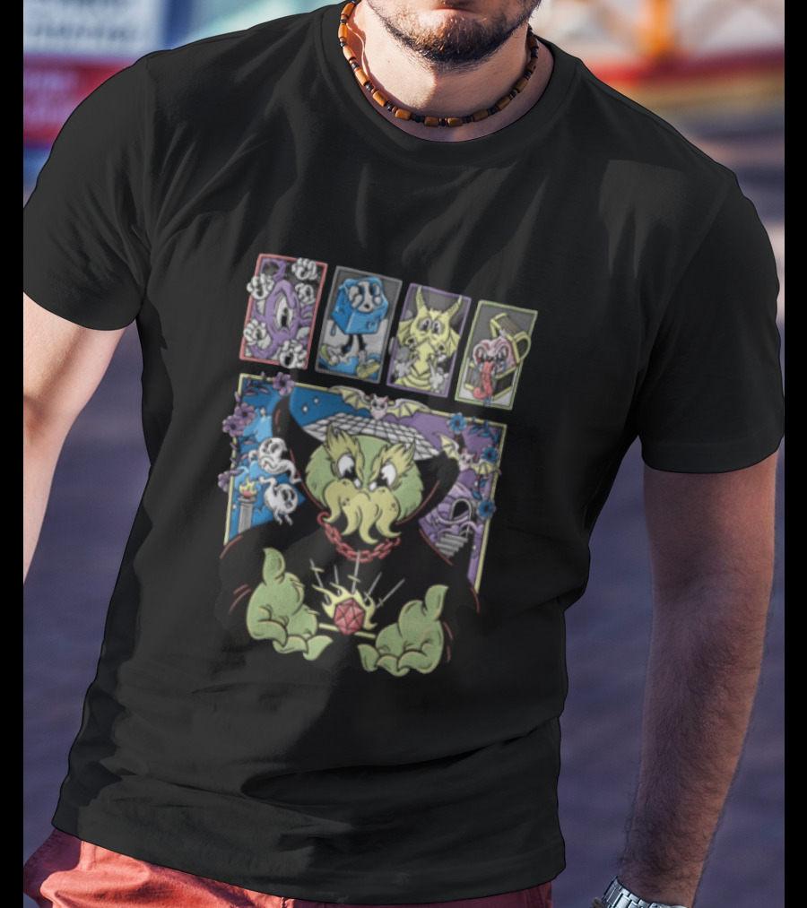 Cthulhu With Dice And Bats Gothic Cartoon T-Shirt