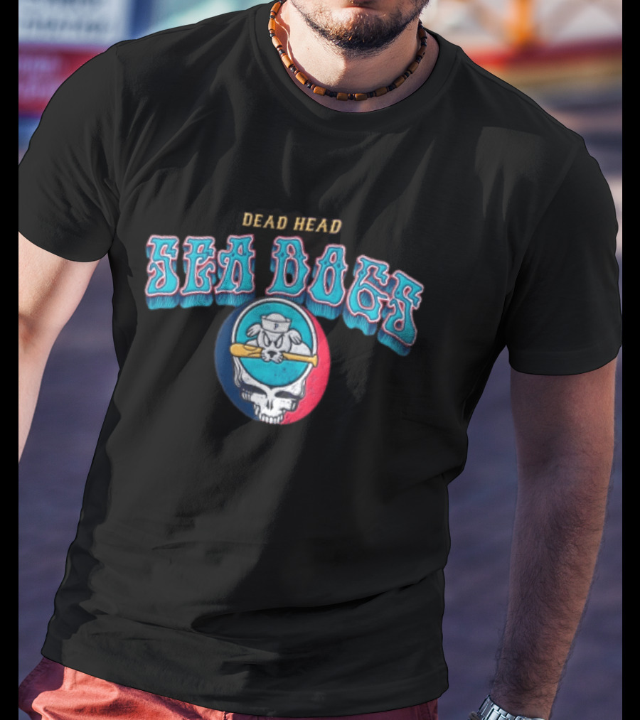 Dead Head Sea Dogs Baseball Team Retro Skull Bat T-Shirt