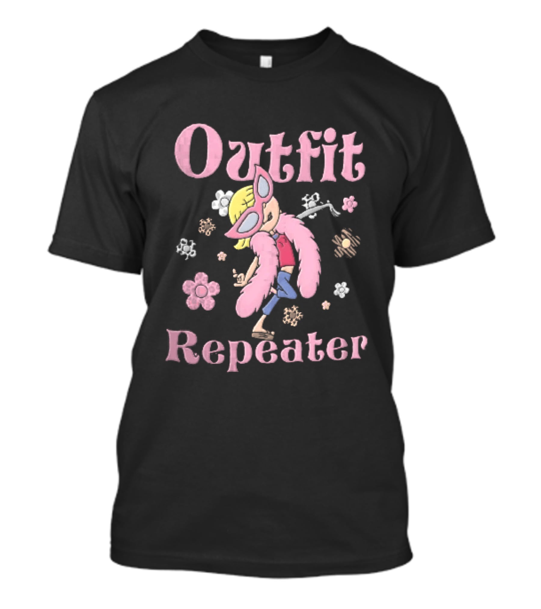 Outfit Repeater Cartoon Girl Pink Sunglasses Floral T-Shirt