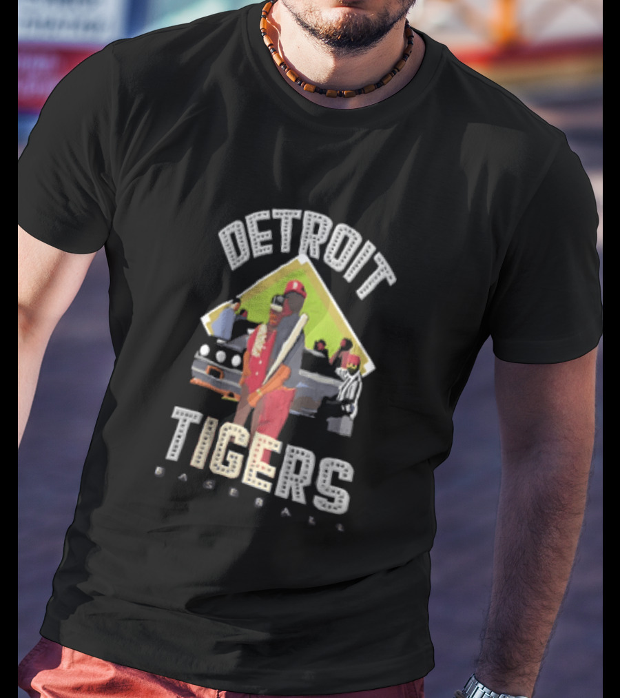 Detroit Tigers Baseball With Car And Figures T-Shirt