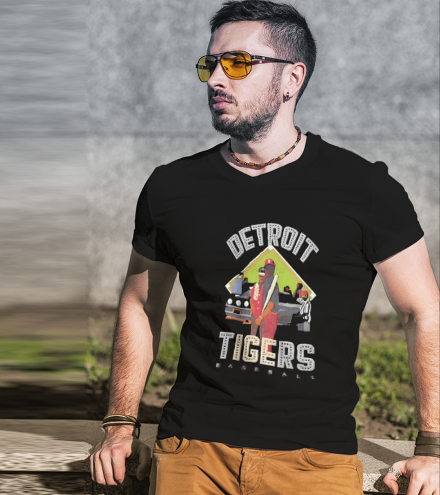 Detroit Tigers Baseball With Car And Figures T-Shirt