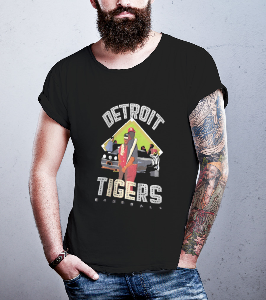 Detroit Tigers Baseball With Car And Figures T-Shirt