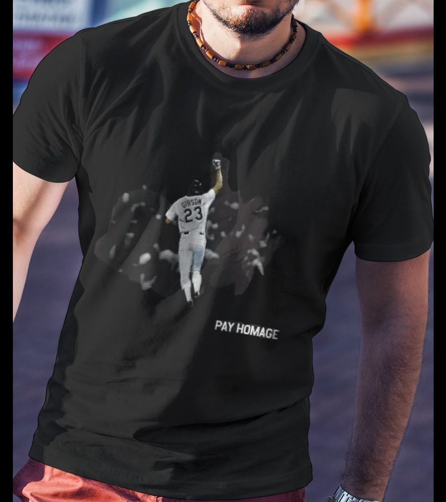 Pay Homage Gibson 23 Baseball Player Fist Pump Back View T-Shirt