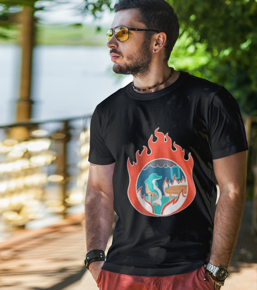 Dolphin Surrounded By Flames In Burning Room Scene T-Shirt