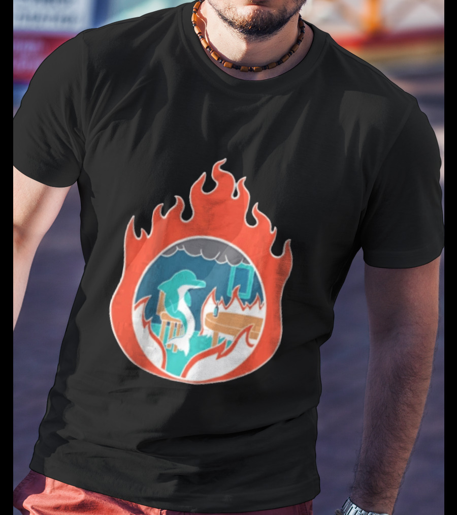 Dolphin Surrounded By Flames In Burning Room Scene T-Shirt