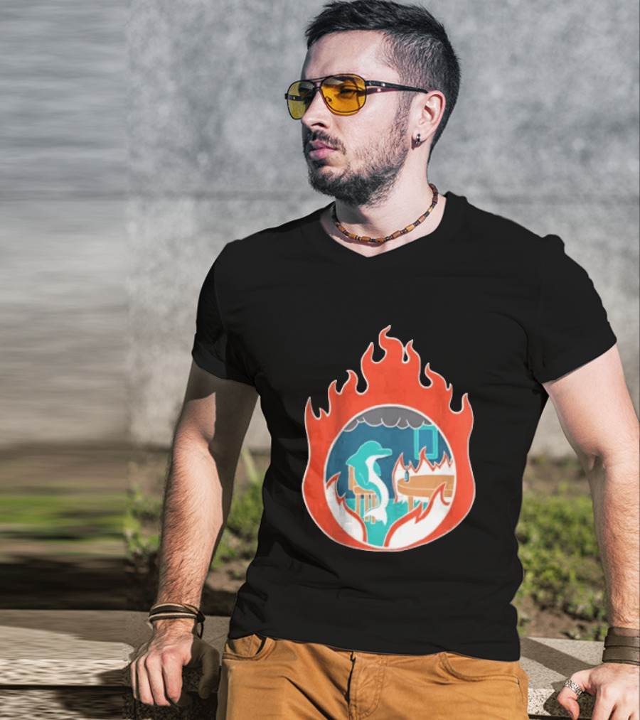 Dolphin Surrounded By Flames In Burning Room Scene T-Shirt