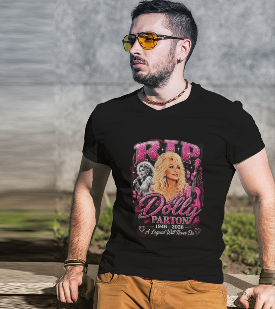 RIP Dolly Parton 1946 2026 A Legend Will Never Die Butterfly Guitar Image T-Shirt