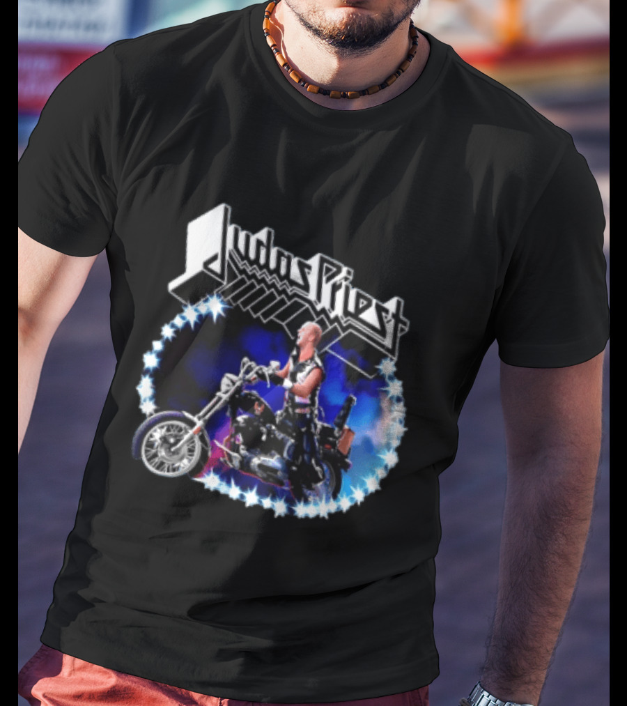 Judas Priest Rob Halford Motorcycle Star Lights T-Shirt