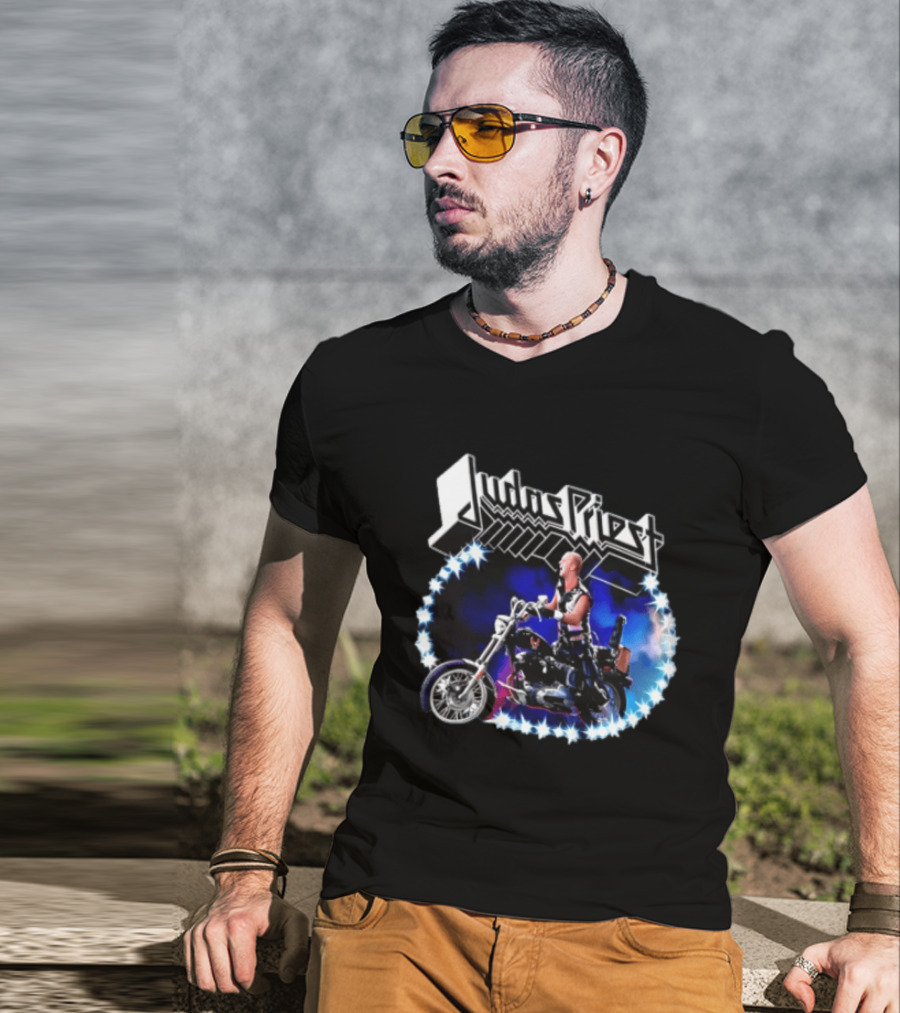 Judas Priest Rob Halford Motorcycle Star Lights T-Shirt