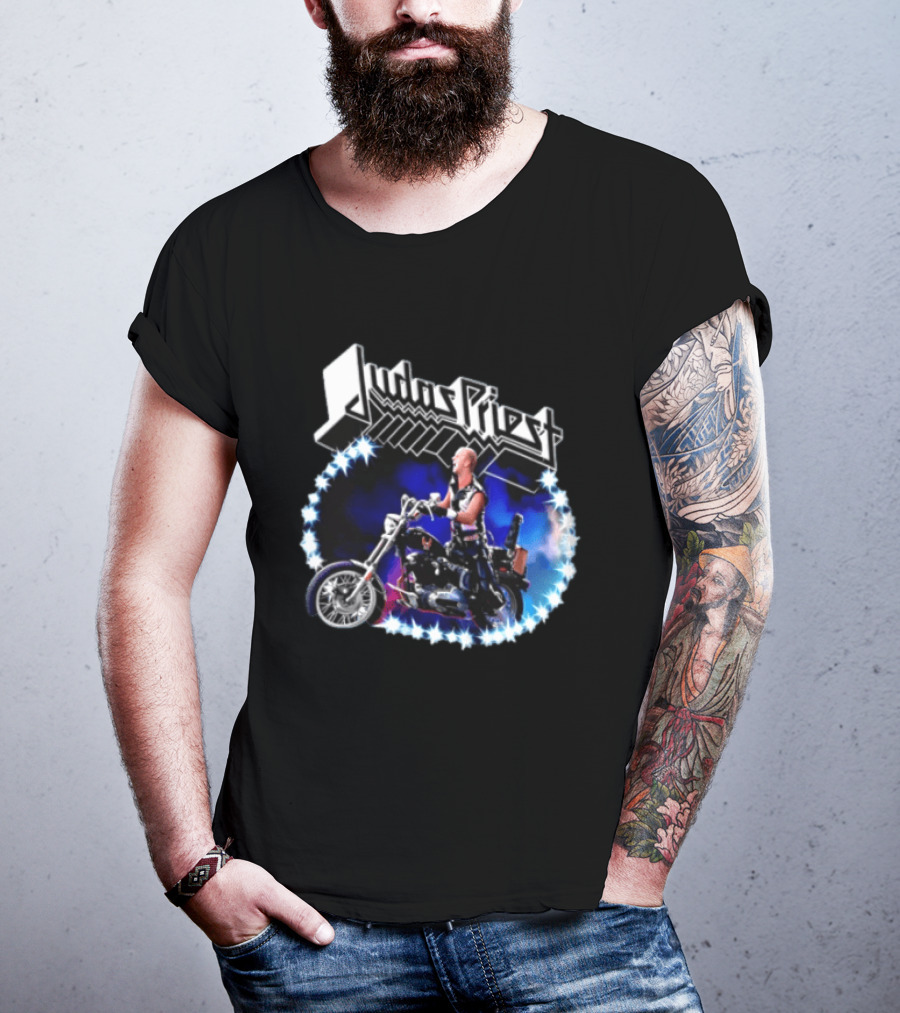 Judas Priest Rob Halford Motorcycle Star Lights T-Shirt