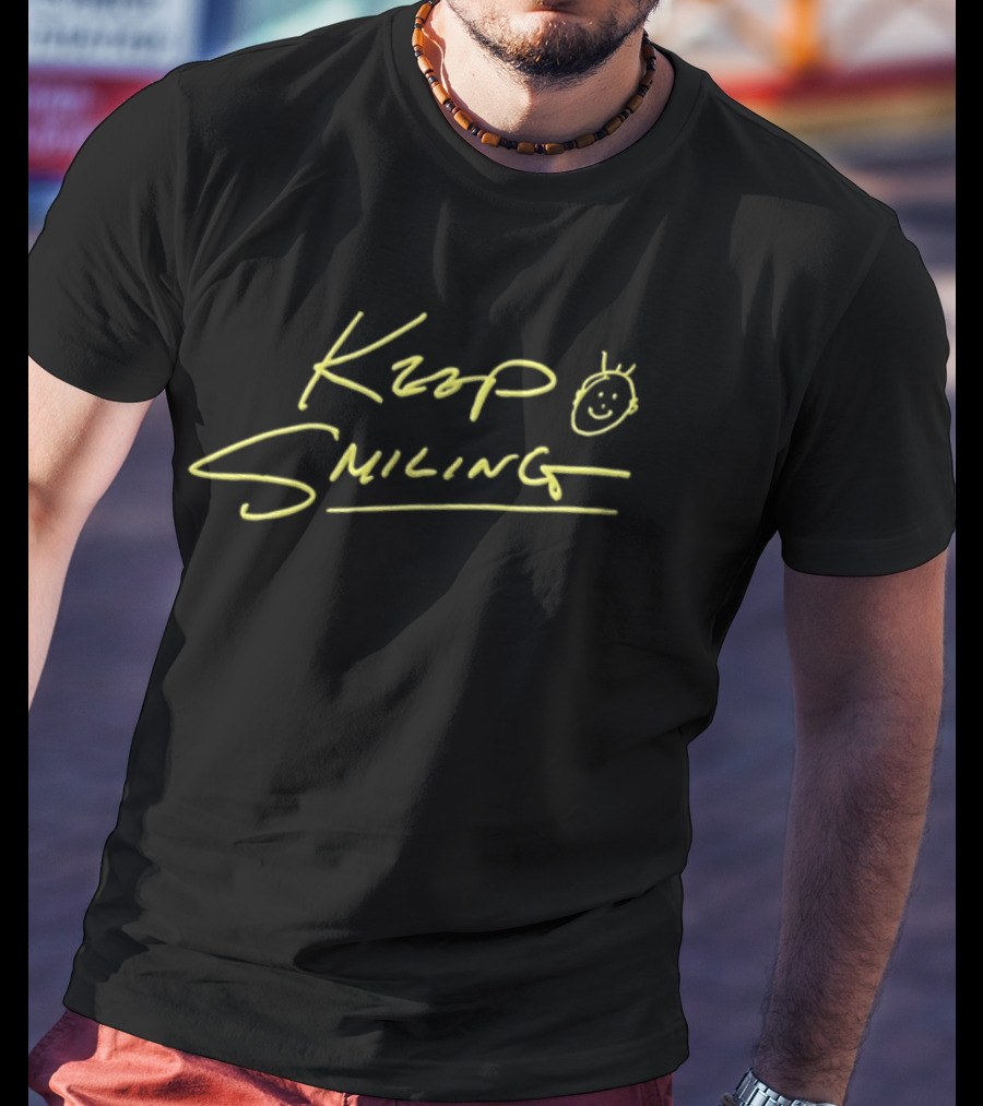 Ke Huy Quan Keep Smiling Handwritten Yellow Text With Smiley Face T-Shirt