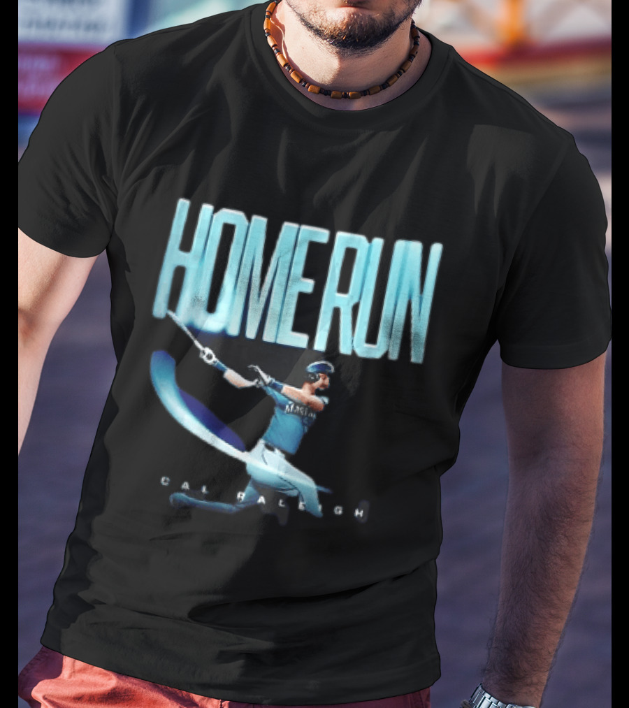 Seattle Mariners Cal Raleigh Home Run Batter Swinging Light Trail T-Shirt