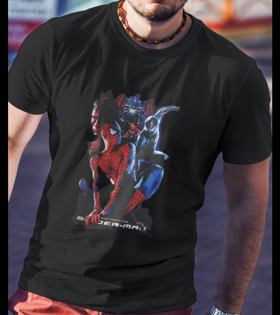 Tobey Maguire Spider Man 3 Red Black Suit Superhero Collage T-Shirt