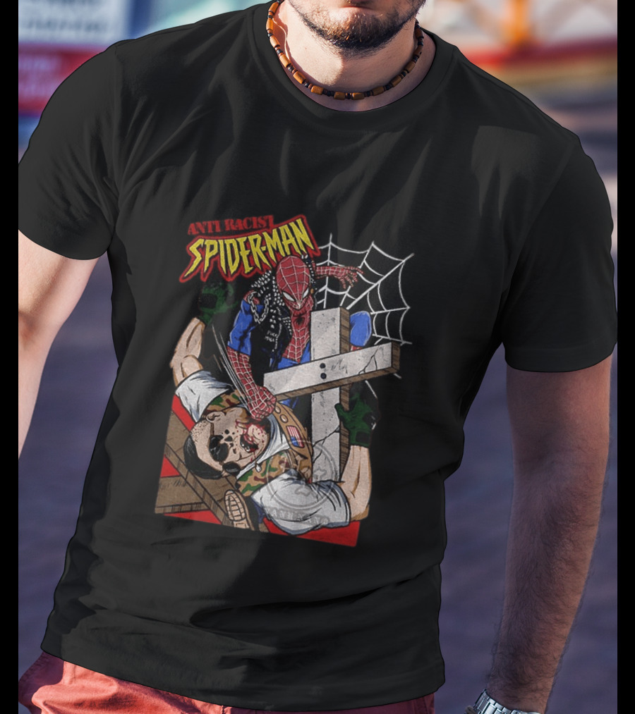 Anti Racist Spider Man Punches Nazi Swastika Website T-Shirt