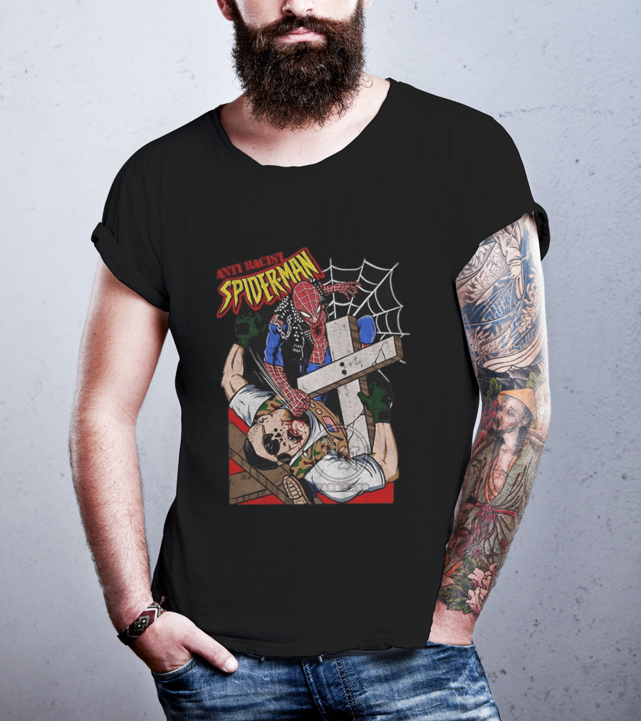Anti Racist Spider Man Punches Nazi Swastika Website T-Shirt