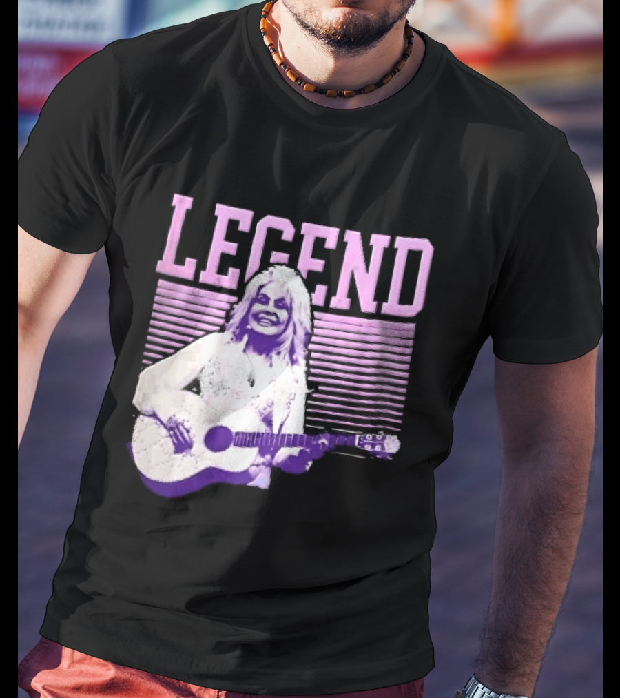 Legendary Female Country Singer Acoustic Guitar Pink Halftone Stripes T-Shirt