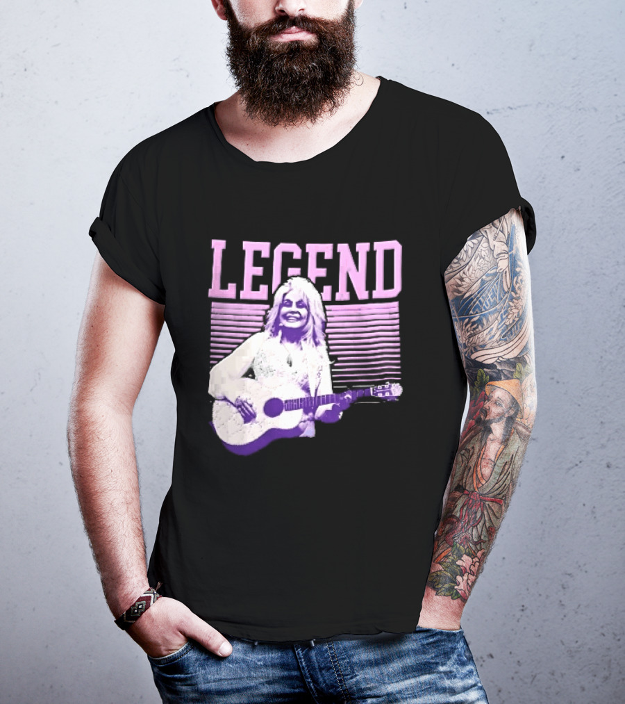 Legendary Female Country Singer Acoustic Guitar Pink Halftone Stripes T-Shirt