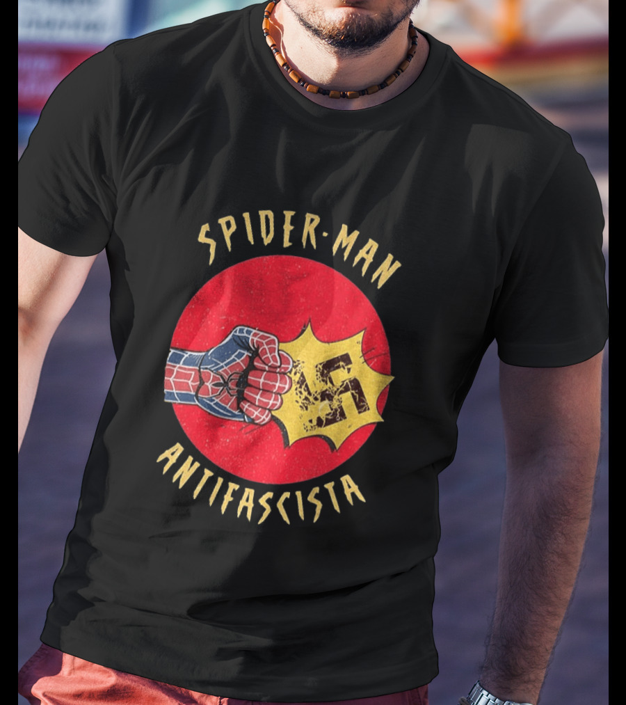 Spider Man Antifascista Punch Kapow Comic Book T-Shirt